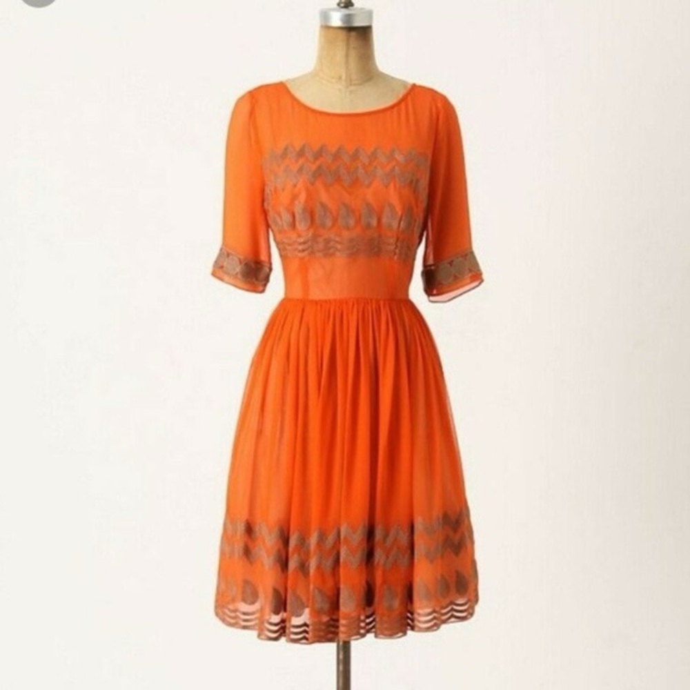 Anthropologie Tracy Reese Orange Flicker Dress Size 6